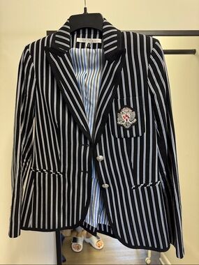 Veronica Beard Black and White Striped Crest Blazer
